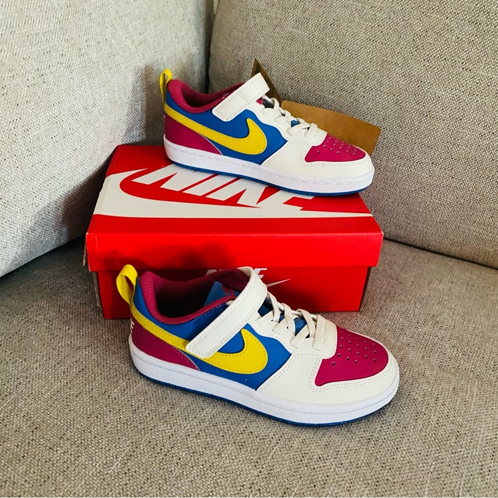 Nike Kids' Pink, Blue, and Yellow Sneakers 13C 10C court borough low recraft